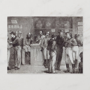 Postal Un grito general, dentro de una taberna bush, 1878