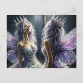 Postal Un hada adorable con un espejo