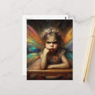 Postal Un hada adorable enfadada con maleta