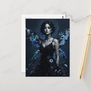 Postal Un hada con flores azules con falla