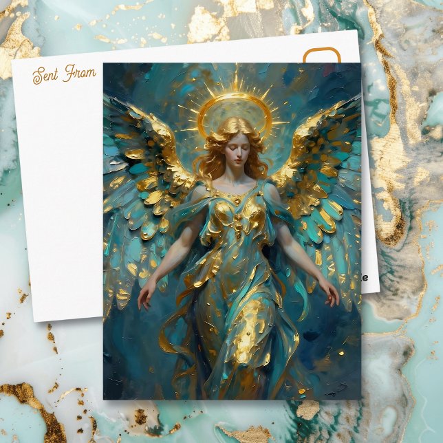 Postal Un hermoso ángel de oro y turquesa (Subido por el creador)