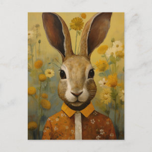Postal Un hermoso conejo marrón con una camisa floral
