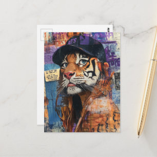 Postal Un hermoso tigre en una gorra de béisbol