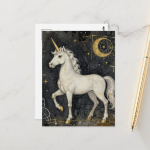 Postal Un hermoso unicornio collage de oro negro