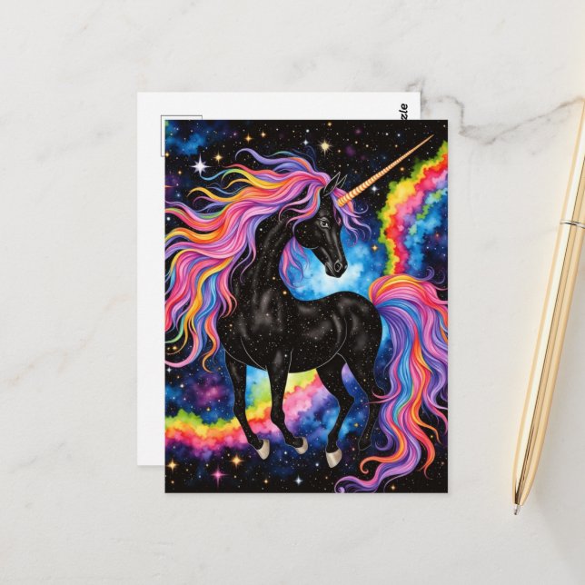 Postal Un hermoso unicornio negro (Anverso/Reverso In Situ)