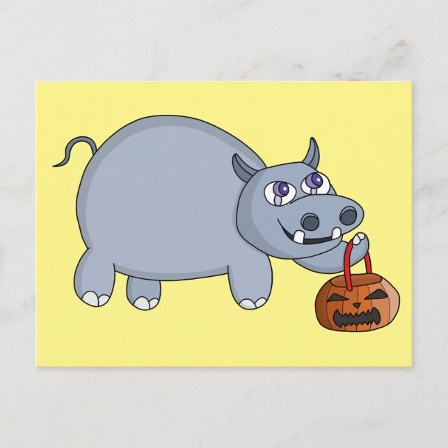 Postal Un hipopótamo con una bolsa de calabaza (Anverso)