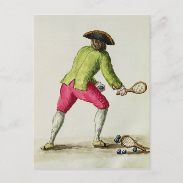 Postal Un hombre jugando con un racquet y bolas (Anverso)