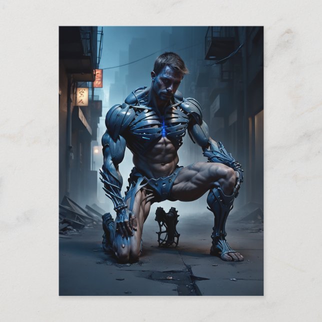 Postal Un hombre musculoso con una rodilla en el suelo pa (Anverso)