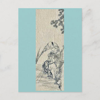 Postal Un hombre pescando en la orilla de un río Ukiyo-e.