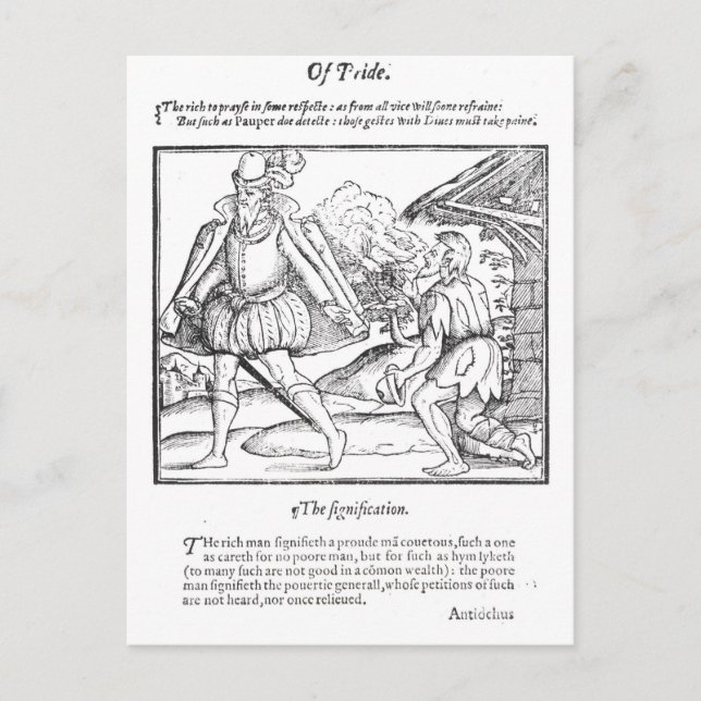 Postal Un hombre rico desata a un mendigo torpe (Anverso)