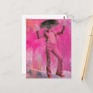 Postal Un hongo bailarín retro divertido tonto en rosa