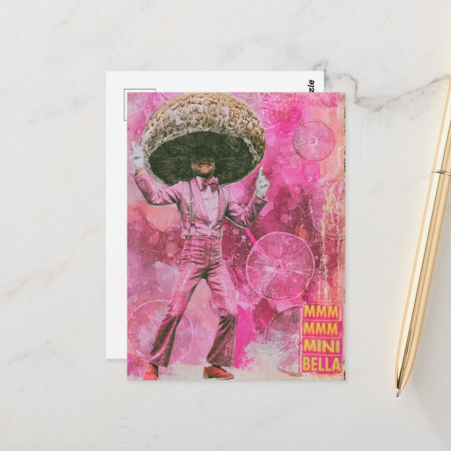 Postal Un hongo bailarín retro rosa mmm mmm tonto (Anverso/Reverso In Situ)