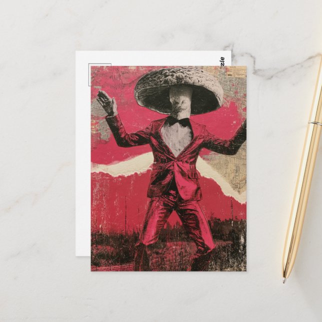 Postal Un hongo bailarín retro tonto (Anverso/Reverso In Situ)