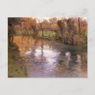 Postal Un huerto a orillas del río por Frits Thaulow