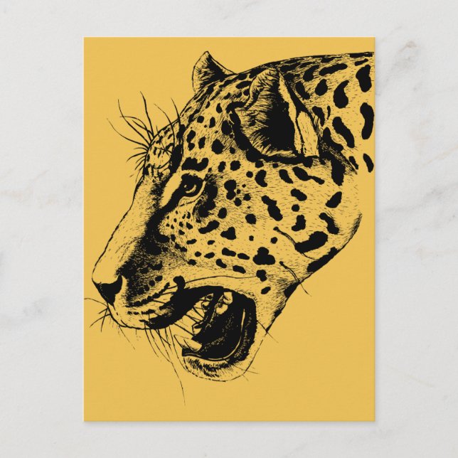 Postal Un Ilustracion de leopardo negro y amarillo dibuja (Anverso)