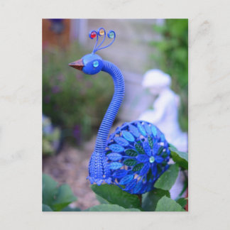 Postal Un jardín de pavos reales arte verde azulado y ver