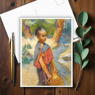 Postal Un joven chica junto a un río por Arthur Bridgman