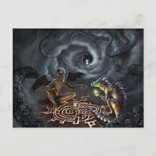 Postal Un juego de dioses (Anverso)