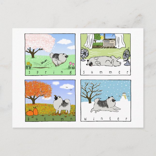 Postal Un Keeshond disfruta de las cuatro estaciones: art (Anverso)