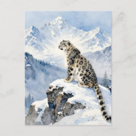 Postal Un leopardo de las nieves en un pico nevado