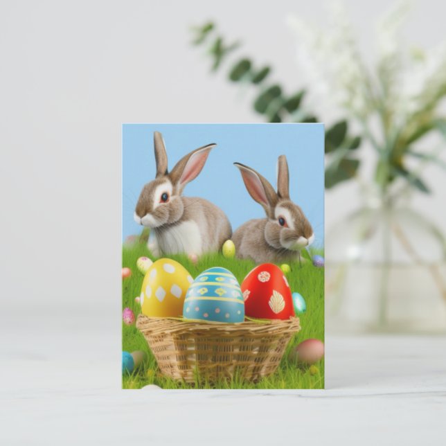 Postal Un lindo conejo de Pascua para un ánimo positivo (Anverso de pie)