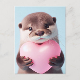 Postal Un lindo corazón rosa de San Valentín Otter