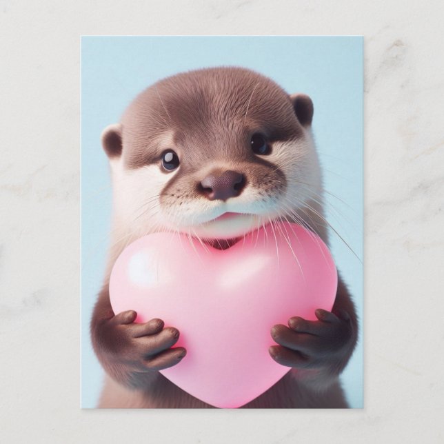 Postal Un lindo corazón rosa de San Valentín Otter (Anverso)
