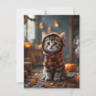Postal Un lindo gatito con un abrigo negro y naranja en H