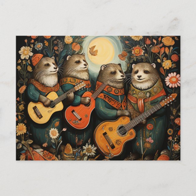 Postal Un lindo y gracioso cuarteto de adorables músicos  (Anverso)