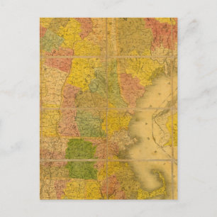 Postal Un mapa de los estados de Nueva Inglaterra