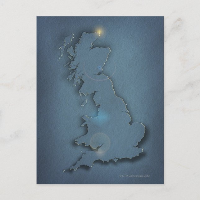 Postal Un mapa simple de las Islas Británicas con puesta  (Anverso)