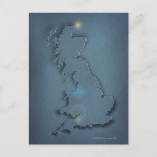 Postal Un mapa simple de las Islas Británicas con puesta