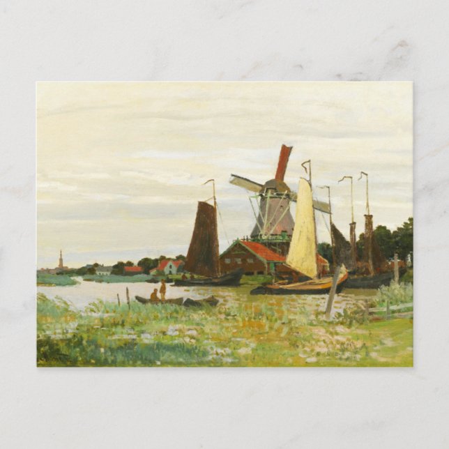 Postal Un molino de viento en Zaandam Claude Monet (Anverso)