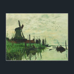 Postal Un Molino En Zandam 2 - Claude Monet - 1871<br><div class="desc">Muestre a la gente su estilo y refinamiento con esta reproducción de una fina obra de arte titulada "Un molino en Zandam" de Claude Monet. Paisaje de un molino de viento de estilo holandés al lado de un río. Pintado alrededor de 1871.</div>