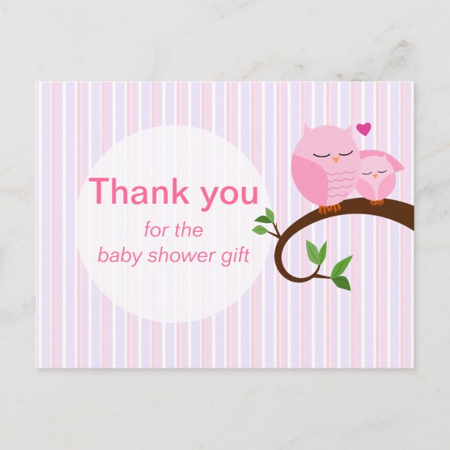 Postal Un Montón De Lechuza De Baby Shower Gracias A Pink (Anverso)