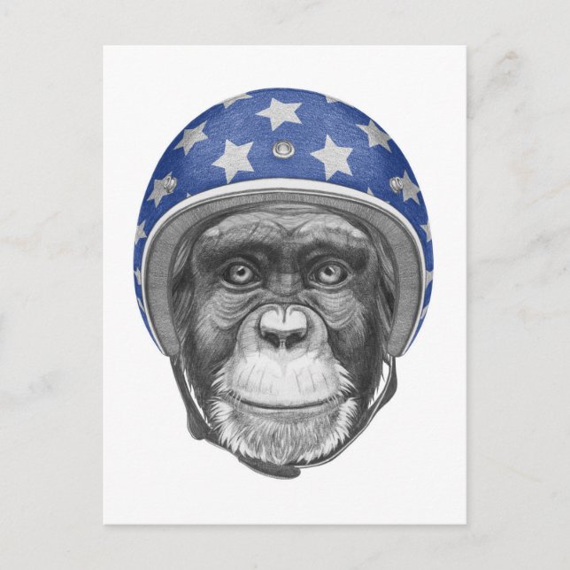 Postal Un motociclista chimpancé (Anverso)