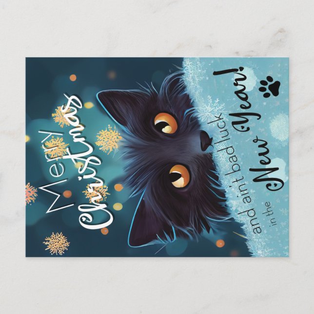 Postal Un Navidad blanquea gato negro para la suerte Post (Anverso)