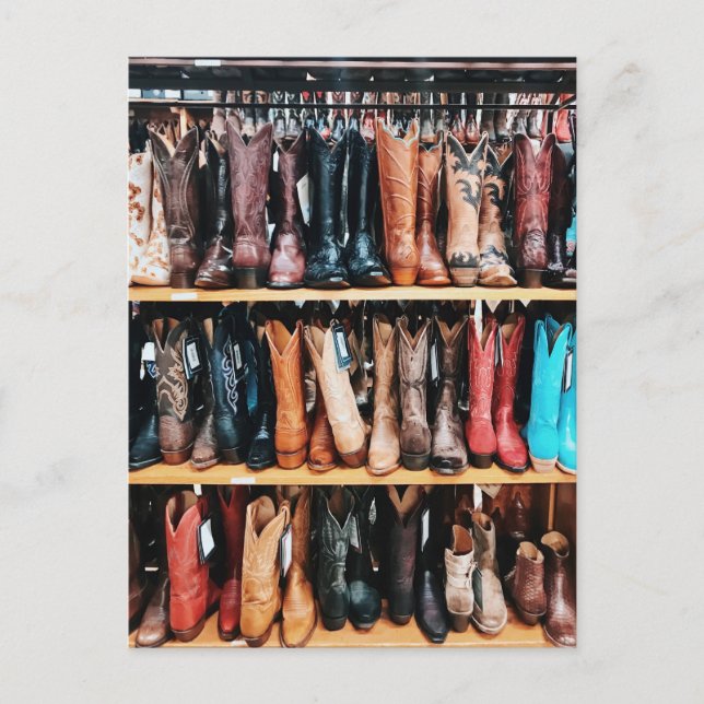 Postal Un niño de campo rústico occidental bota fotografí (Anverso)