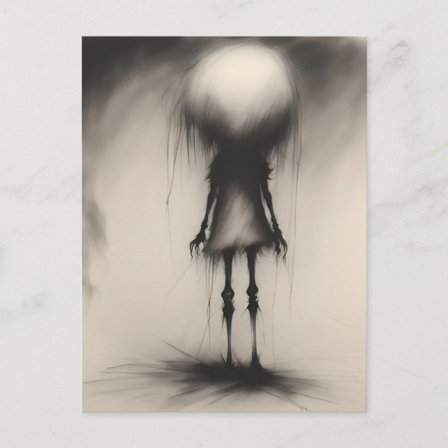 Postal Un niño fantasma espeluznante feliz Halloween (Anverso)