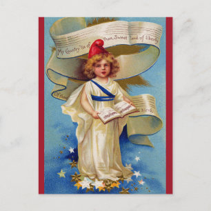 Postal Un niño vintage canta mi país