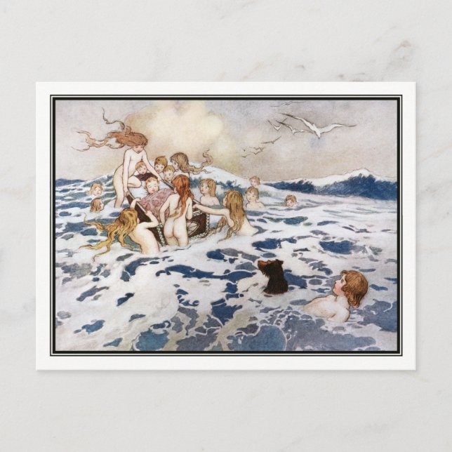 Postal Un nuevo bebé de agua por Warwick Goble (Anverso)