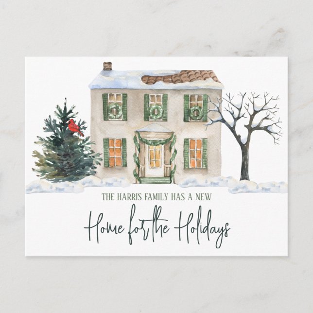 Postal Un Nuevo Hogar para las Fiestas Anuncio de Mudanza (Anverso)
