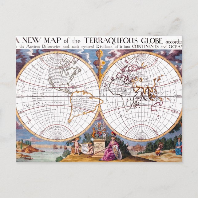 Postal Un Nuevo Mapa De La Terraqueosa Postcard Del Globo (Anverso)