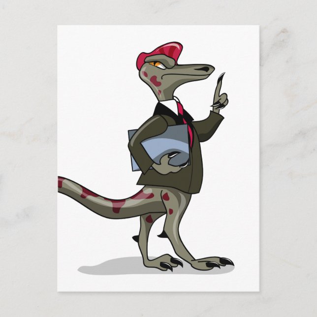Postal Un oficinista Iguanodon de dibujos animados. (Anverso)