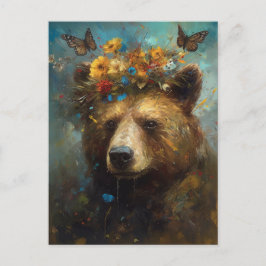 Postal Un oso con una corona floral