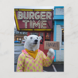 Postal Un oso polar hambriento con una Chaqueta Polka