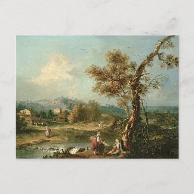 Postal Un paisaje de río italiano con viajeros (Anverso)