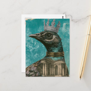 Postal Un pájaro con un collage de medios mixtos de coron
