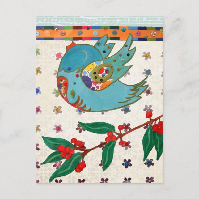 Postal Un pájaro lindo volando y cantando (Anverso)