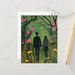 Postal Un par de caminatas en los bosques y flores